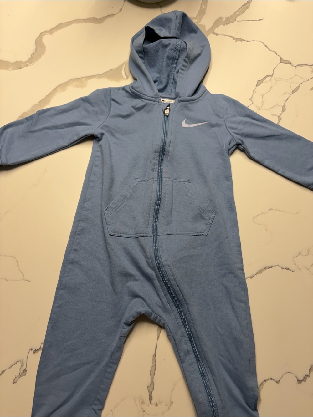 Nike Baby Light Blue Hooded One-Piece Zip Coverall